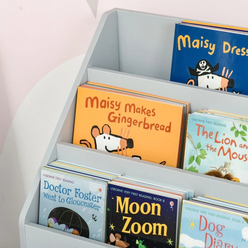 Libreria per bambini con cassetto, 3 scomparti e 2 vani aperti, grigia, 60 x 29,9 x 90 cm