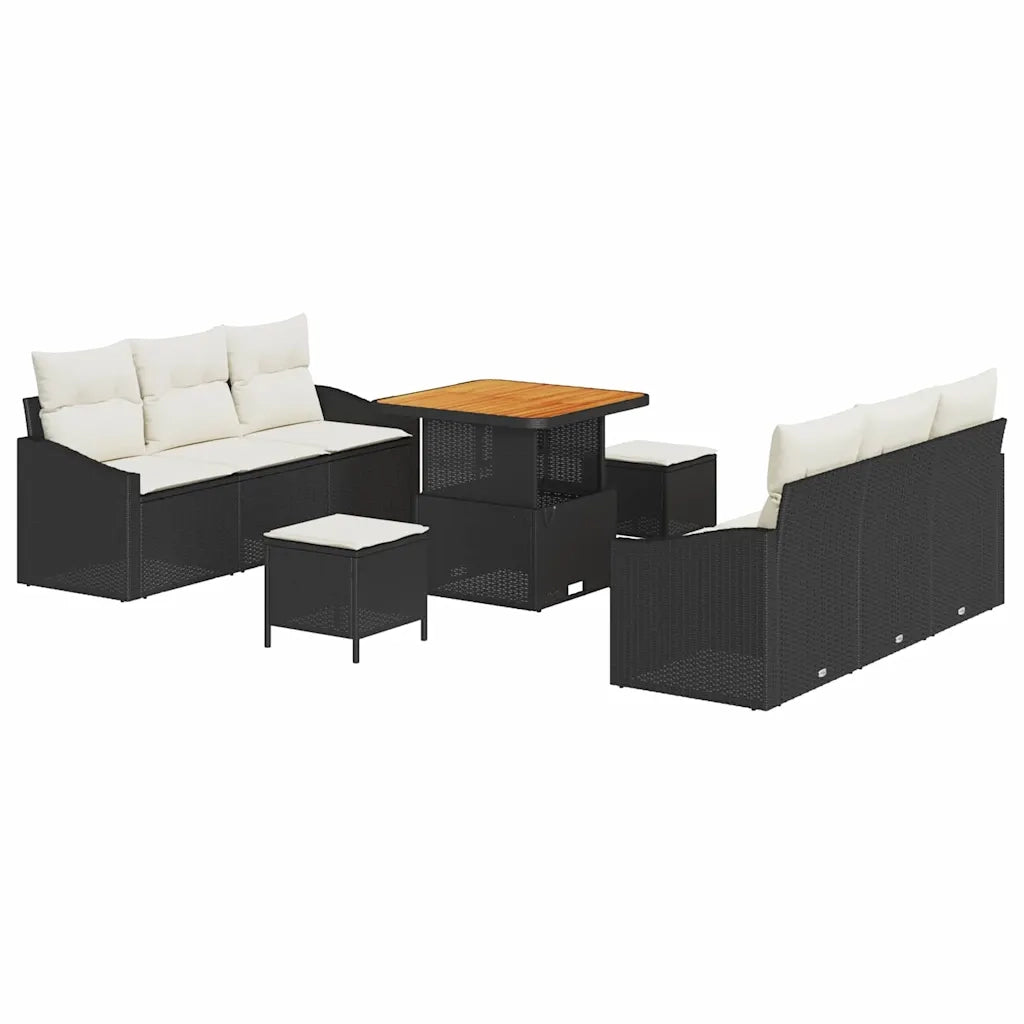 Set Divano da Giardino con cuscino 9 pcs Nero e Crema