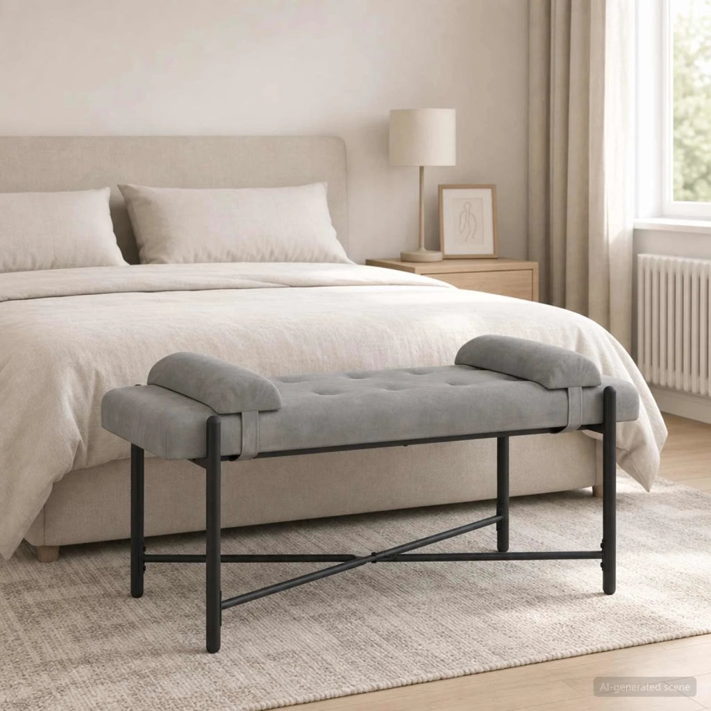 Panchina con bottoni e cuscini Grigio Chiaro 110 x 40 x 46 cm 42038385