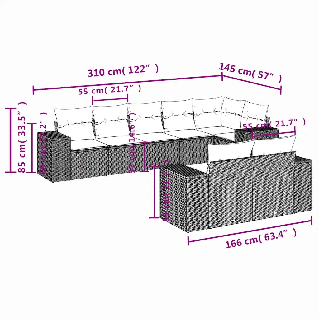Set Divani da Giardino 8 pz con Cuscini Marrone in Polyrattan 3222823