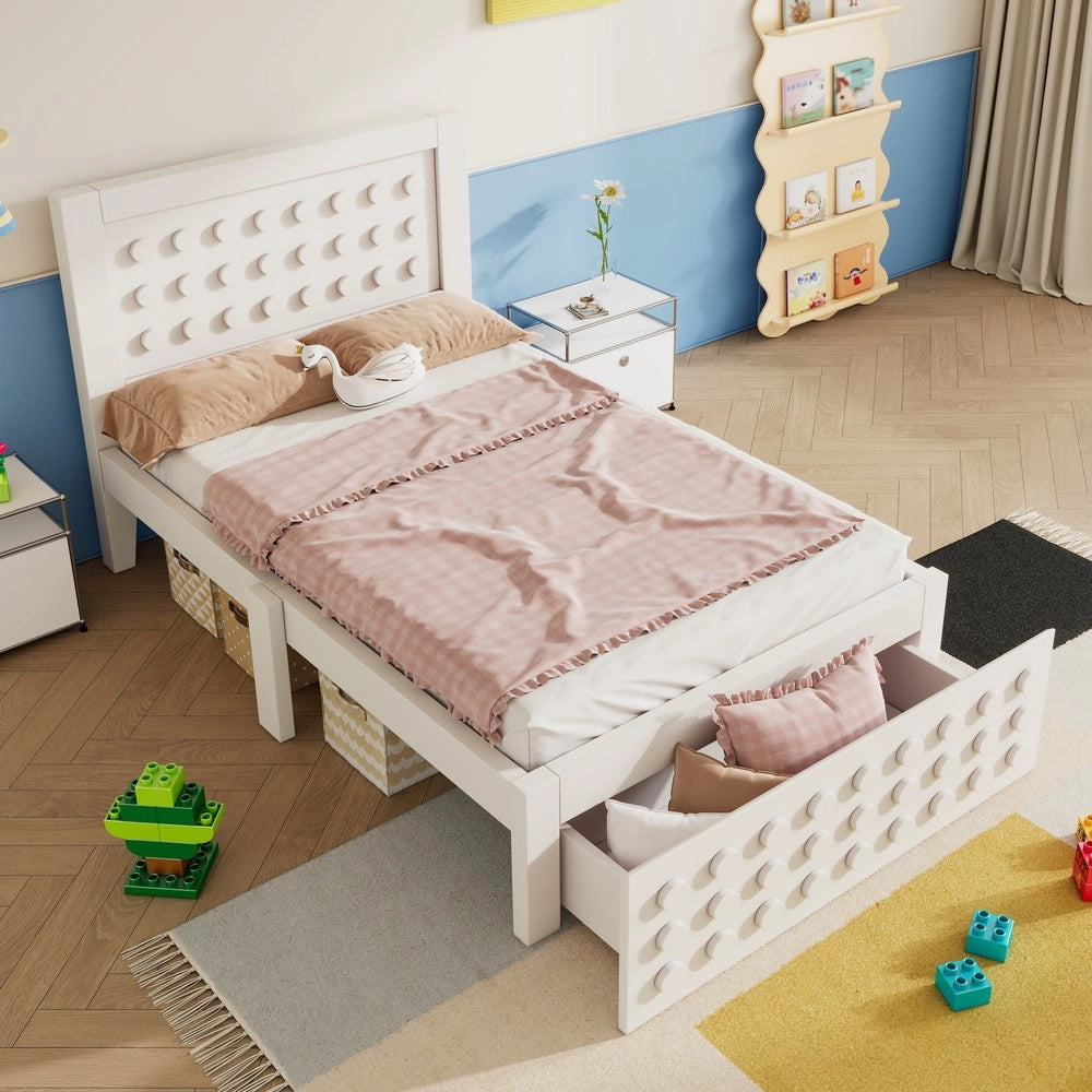 Letto Singolo in Legno Massello con Cassetti e Contenitore ¨C MINIMAL ¨C Bianco 90x200