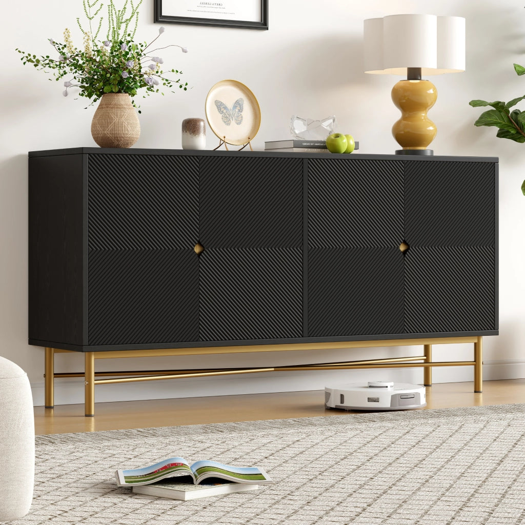 Credenza con 4 ante e soft-close - per soggiorno - in MDF e truciolare - 160×40×82 cm - nero