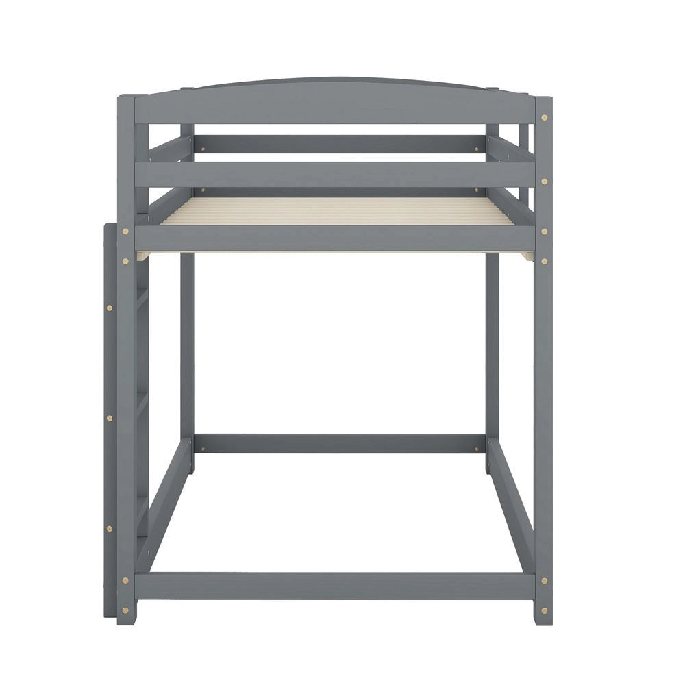 Letto a castello in pino 90x200 cm - Xylo - Grigio con scala integrata per bambini e ragazzi