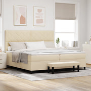 Letto con Box Spring con Materasso & Panca Crema 200x200 cm in Tessuto