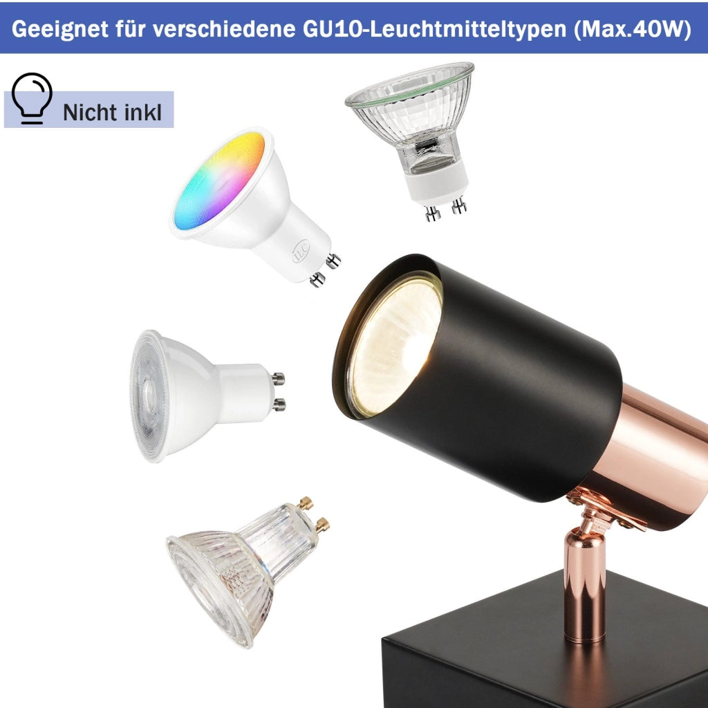ZMH Faretto da soffitto Faretto da soffitto 1 lampadina GU10 nera orientabile 355°
