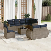Set Divani da Giardino 9 pz con Cuscini Grigio in Polyrattan 3221650