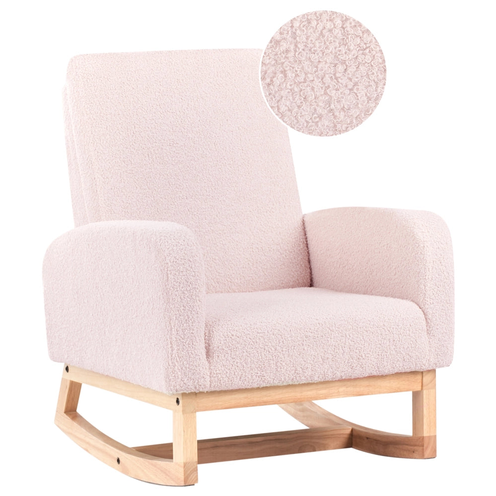 Sedia a dondolo per bambini Boucle in legno per bambini rosa pastello cameretta