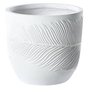Vaso per piante da esterno in fibra di argilla bianca 28 x 28 x 16 cm Vaso rotondo resistente alle UC Motivo a foglie tradizionale