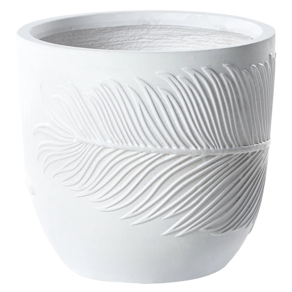 Vaso per piante da esterno in fibra di argilla bianca 28 x 28 x 16 cm Vaso rotondo resistente alle UC Motivo a foglie tradizionale