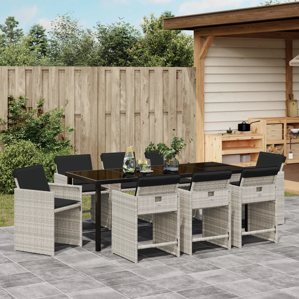 Set di mobili da pranzo da giardino con 9 pezzi e cuscini Grigio chiaro Rattan PE