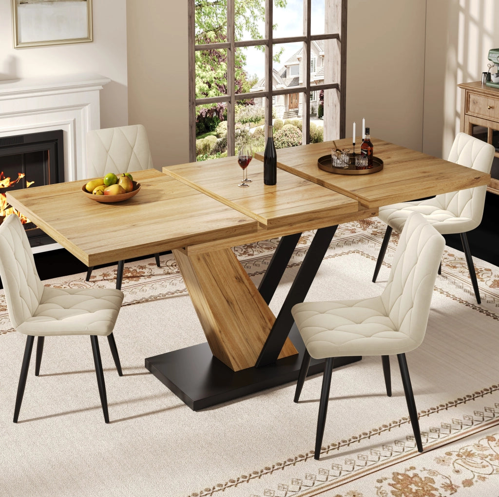 Tavolo da pranzo 120x75x75.5 cm; estensibile fino a 160 cm; MDF e metallo; colore naturale