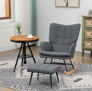 Sedia a dondolo 64x89x90 cm con poggiapiedi; schienale alto e imbottitura; poliestere grigio