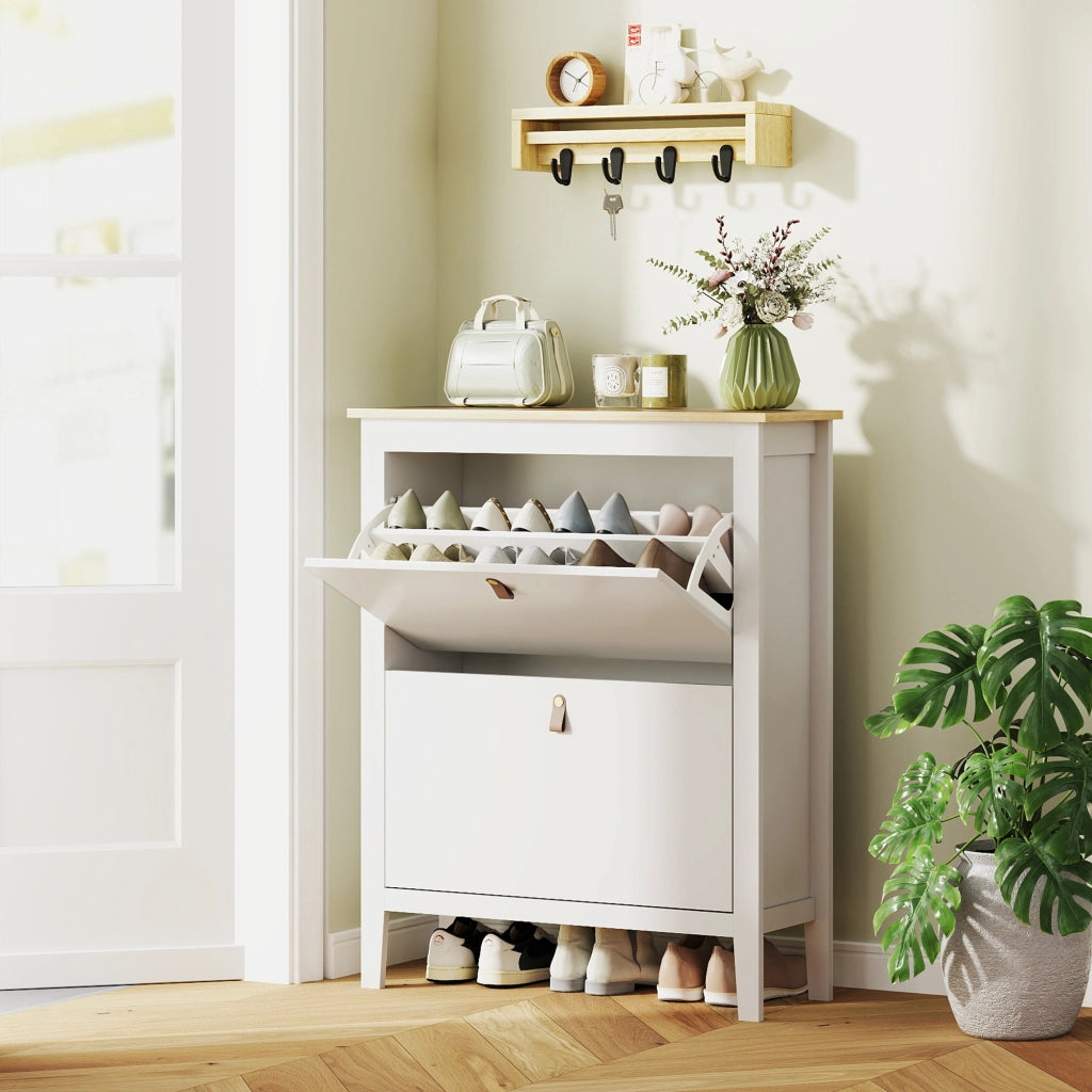 Scarpiera Slim per 14 Paia di Scarpe 80x24x95,5cm 2 Cassetti Bianco