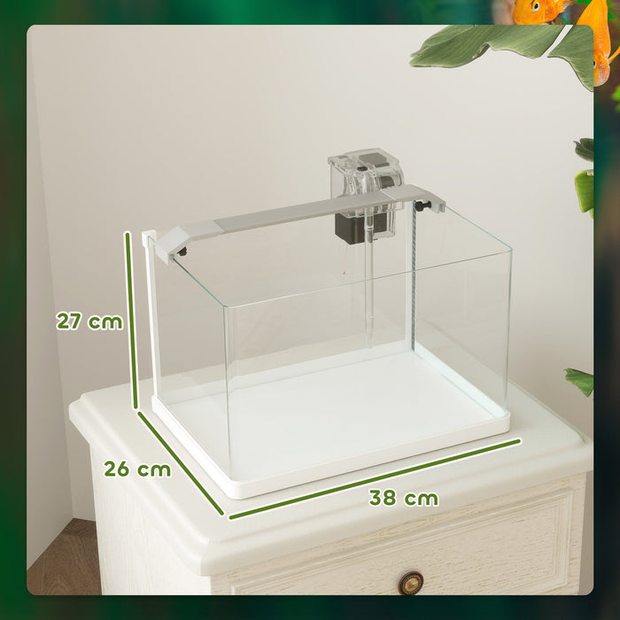 Acquario in Vetro con Luci LED da 20L 38x26x27 cm Filtro e Pompa d'Acqua Bianco
