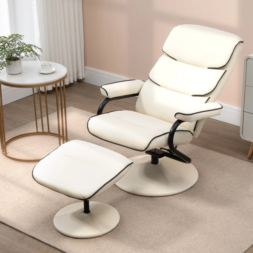 Poltrona relax reclinabile girevole con pouf ¨C zephmum ¨C crema