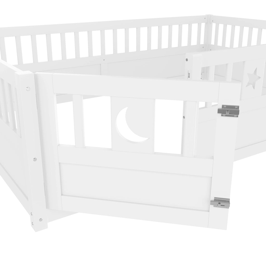 Letto a baldacchino per bambini bianco in pino con rete di sicurezza 140x190 cm