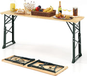 Tavolo pieghevole per birra, altezza 75 cm/105 cm, tavolo da buffet per esterni, con foro per ombrellone, 168,5 cm, tavolo da bar e birra, tavolo da festa, tavolo pieghevole per terrazza e
