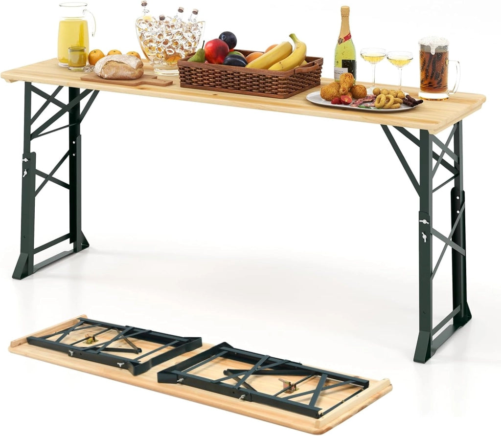 Tavolo pieghevole per birra, altezza 75 cm/105 cm, tavolo da buffet per esterni, con foro per ombrellone, 168,5 cm, tavolo da bar e birra, tavolo da festa, tavolo pieghevole per terrazza e