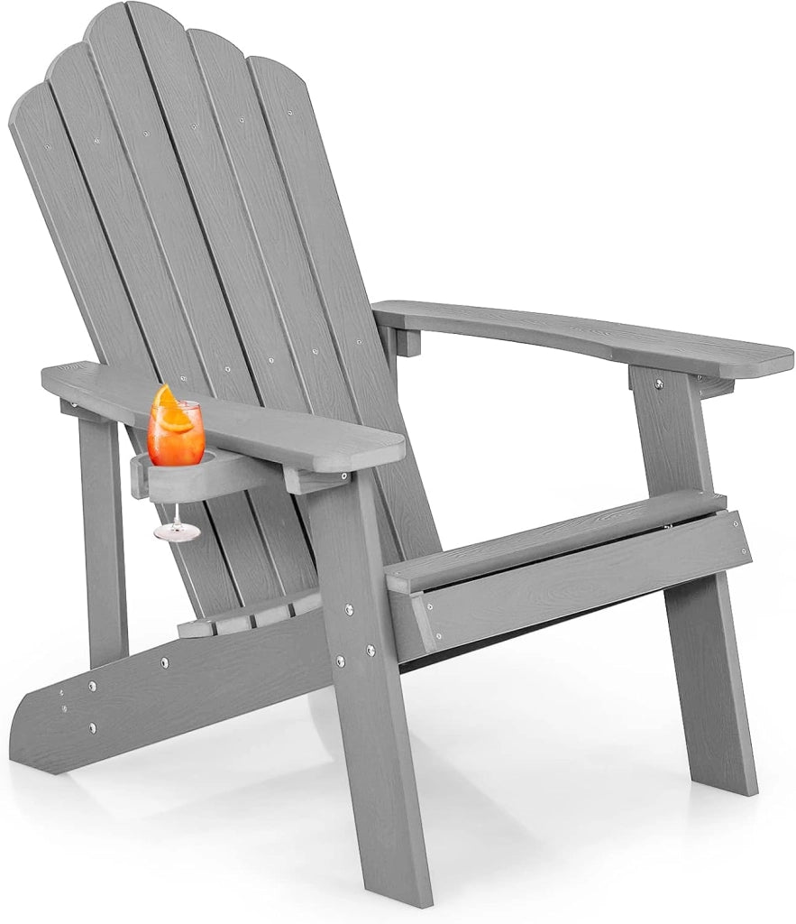 Adirondack - Sedia da giardino con supporto per tazze, per giardino, prato, patio, 77 x 86 x 94 cm, colore: bianco