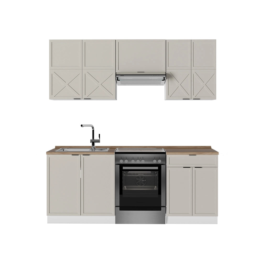 Cucina componibile Fame-Line GrigioBeige/Bianco 200 cm, PL Rovere Vicco