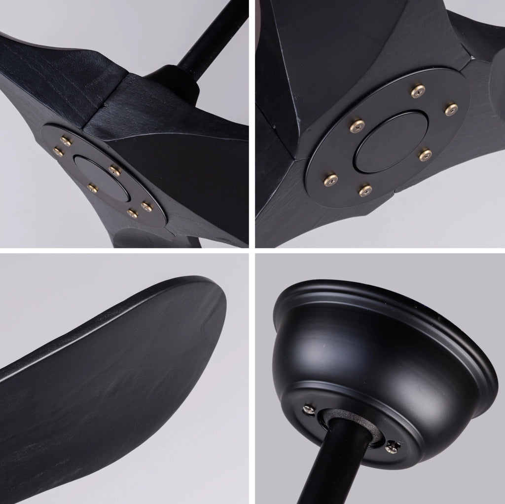 Ventilatore da soffitto 42 pollici nero senza luce; 3 pale in legno massello; con telecomando