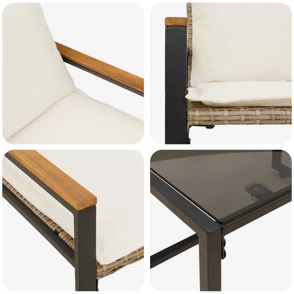 Set di Mobili con cuscino 3 pcs Beige e Bianco Crema Rattan