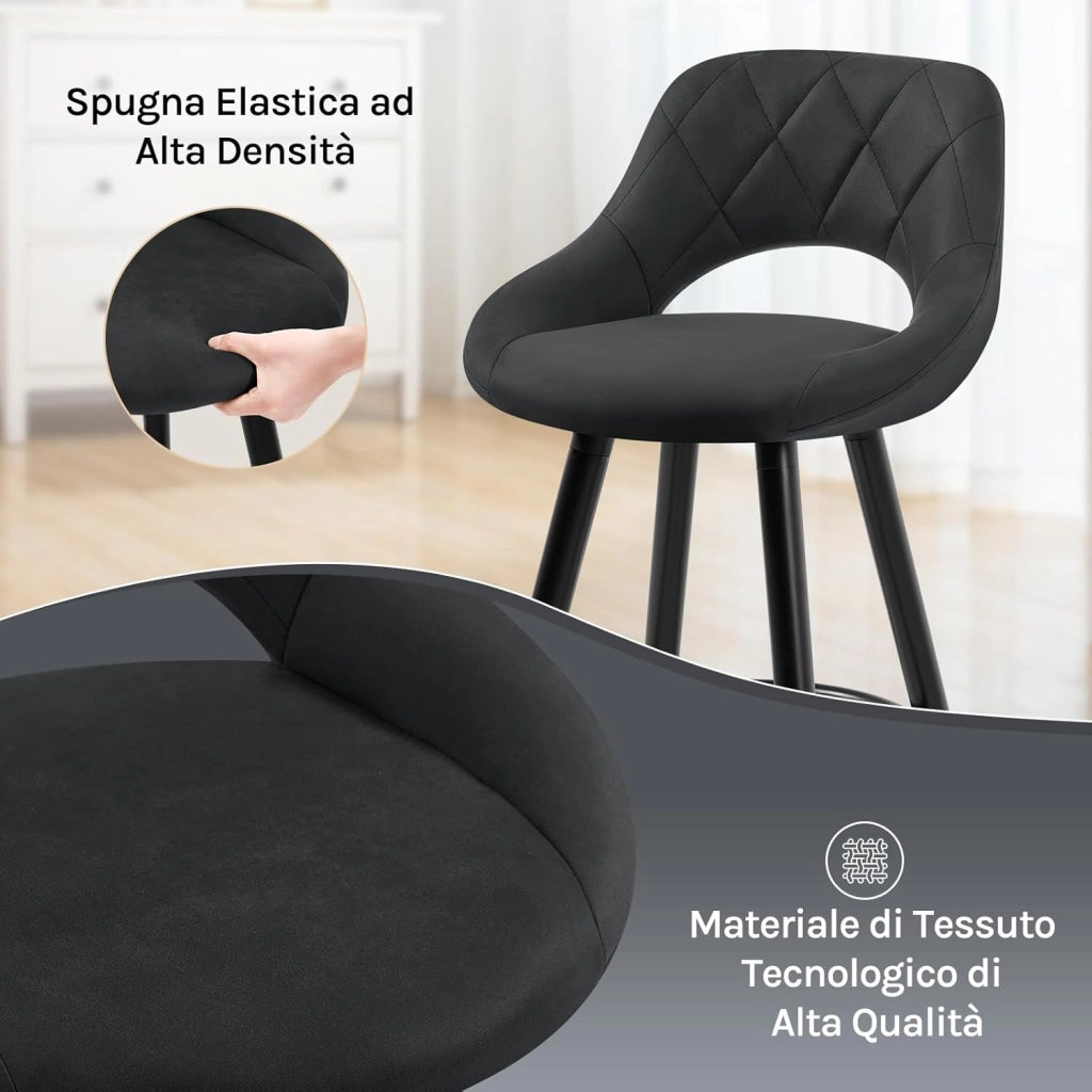 Sgabelli da Cucina Set di 2, Sgabello da Bar per Colazione, Sgabelli Alti con Poggiapiedi e Schienale, Sedile in Tessuto Tecnico+Gambe in Legno, Antracite, BH291an-2