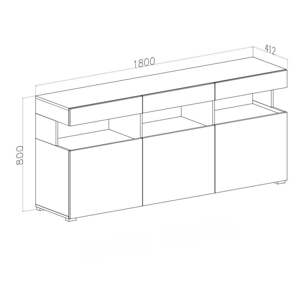 Madia Itaca 3 ante ossido e cemento con dettagli in vetro 180x41.2x80H – Ordine ed Eleganza