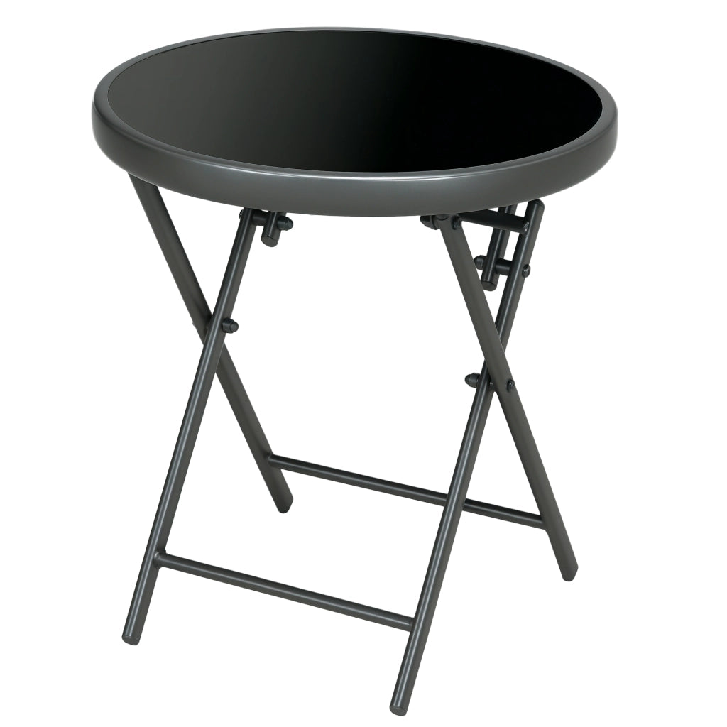 Tavolino pieghevole da caff¨¨ ¨C zephmum ¨C nero, vetro temperato, acciaio, ?45x50 cm