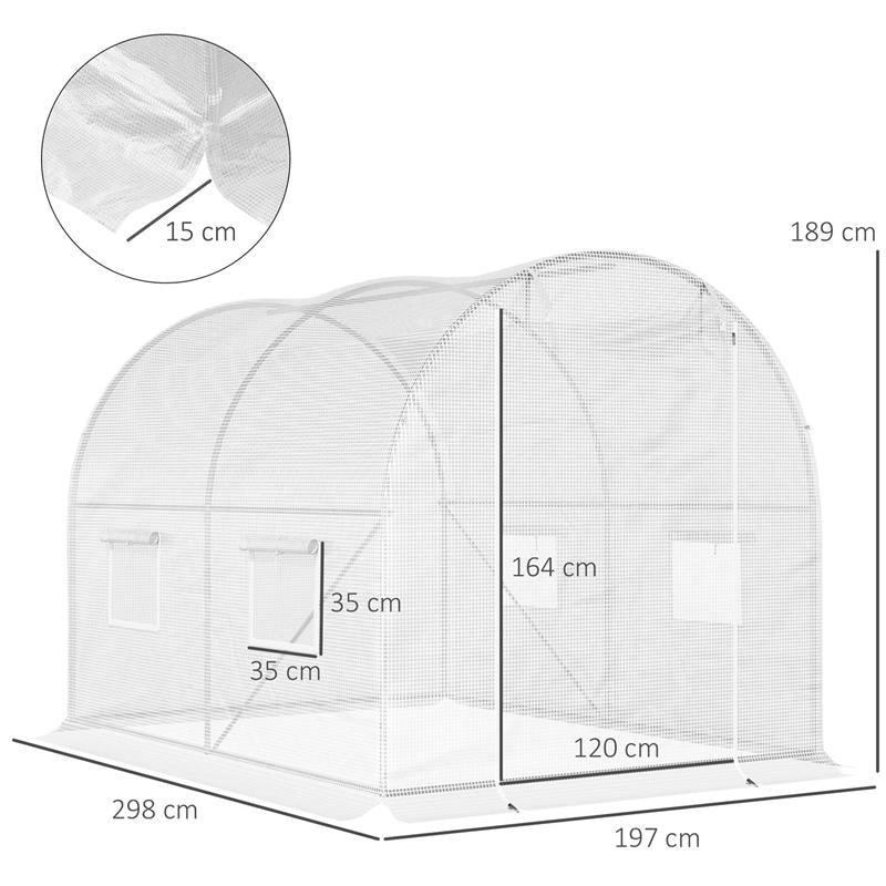 SERRA A TUNNEL CON 4 FINESTRELLE E INGRESSO A ZIP IN ACCIAIO ZINCATO E PE 3X2X1.9 M BIANCO