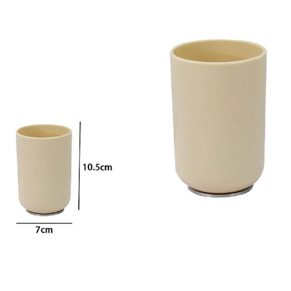 Trade Shop - Bicchiere Porta Spazzolini Dentifricio Beige Silver Accessori Arredo Bagno 79882 -