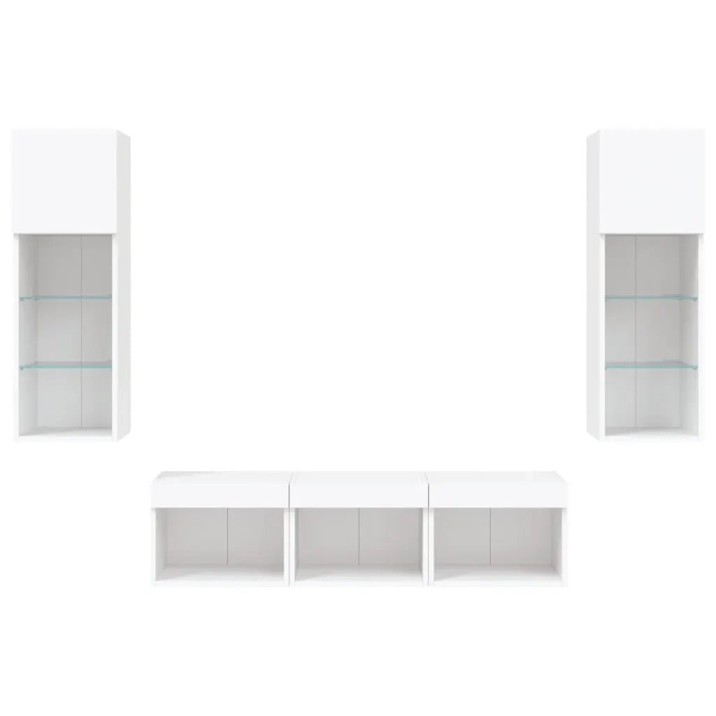 Mobili TV a Muro con LED 5pz | Armadietto TV | Mobile Porta TV Bianchi in Legno Multistrato