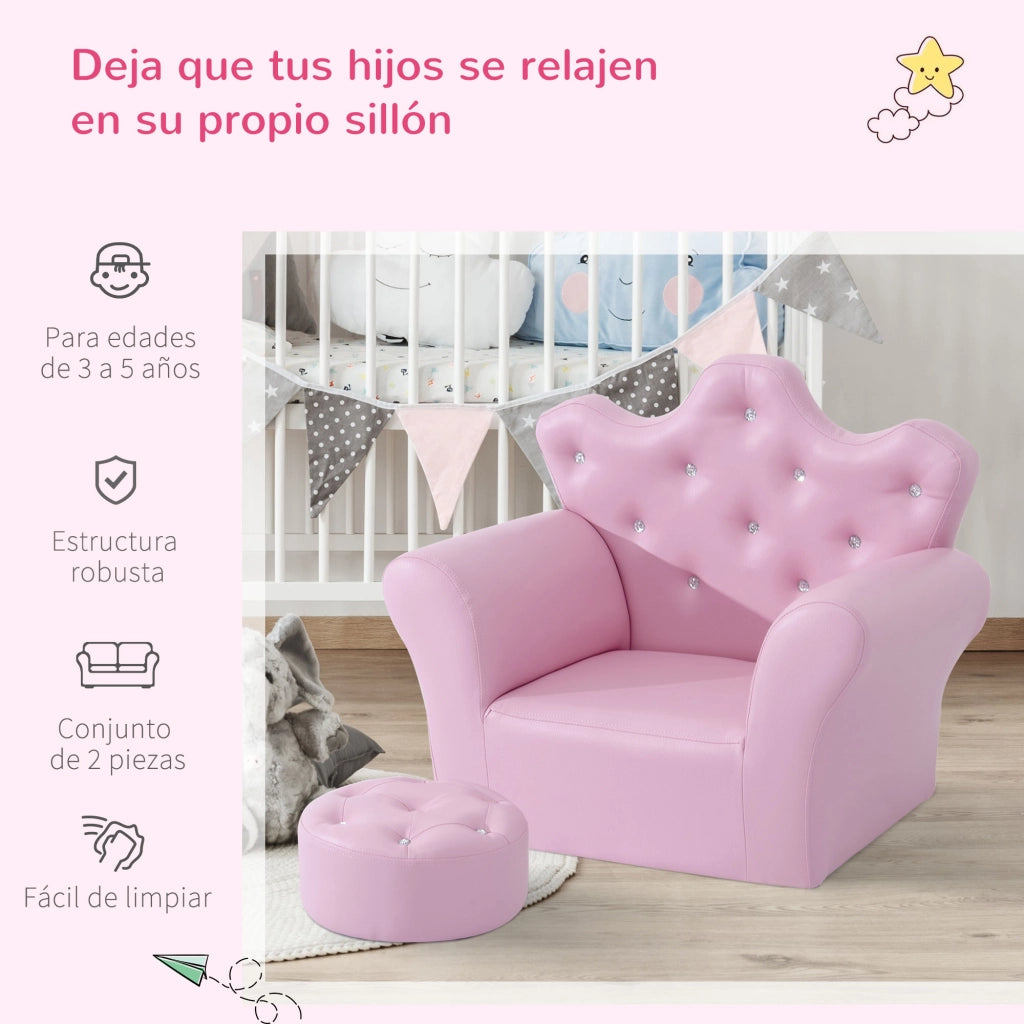 Poltrona Bambini Rosa ¨C Xylo ¨C Tessuto con Poggiapiedi e Braccioli 58x40,5x49 cm