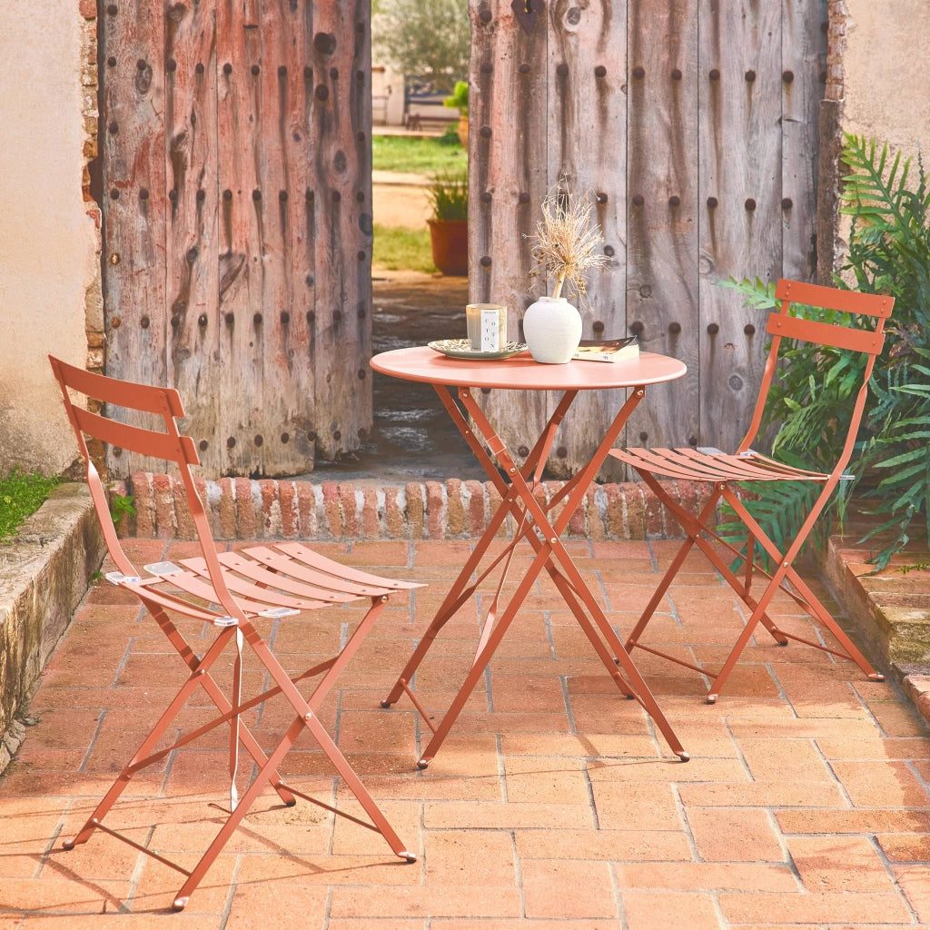 Set tavolo da giardino bistrot pieghevole in acciaio con 2 sedie,