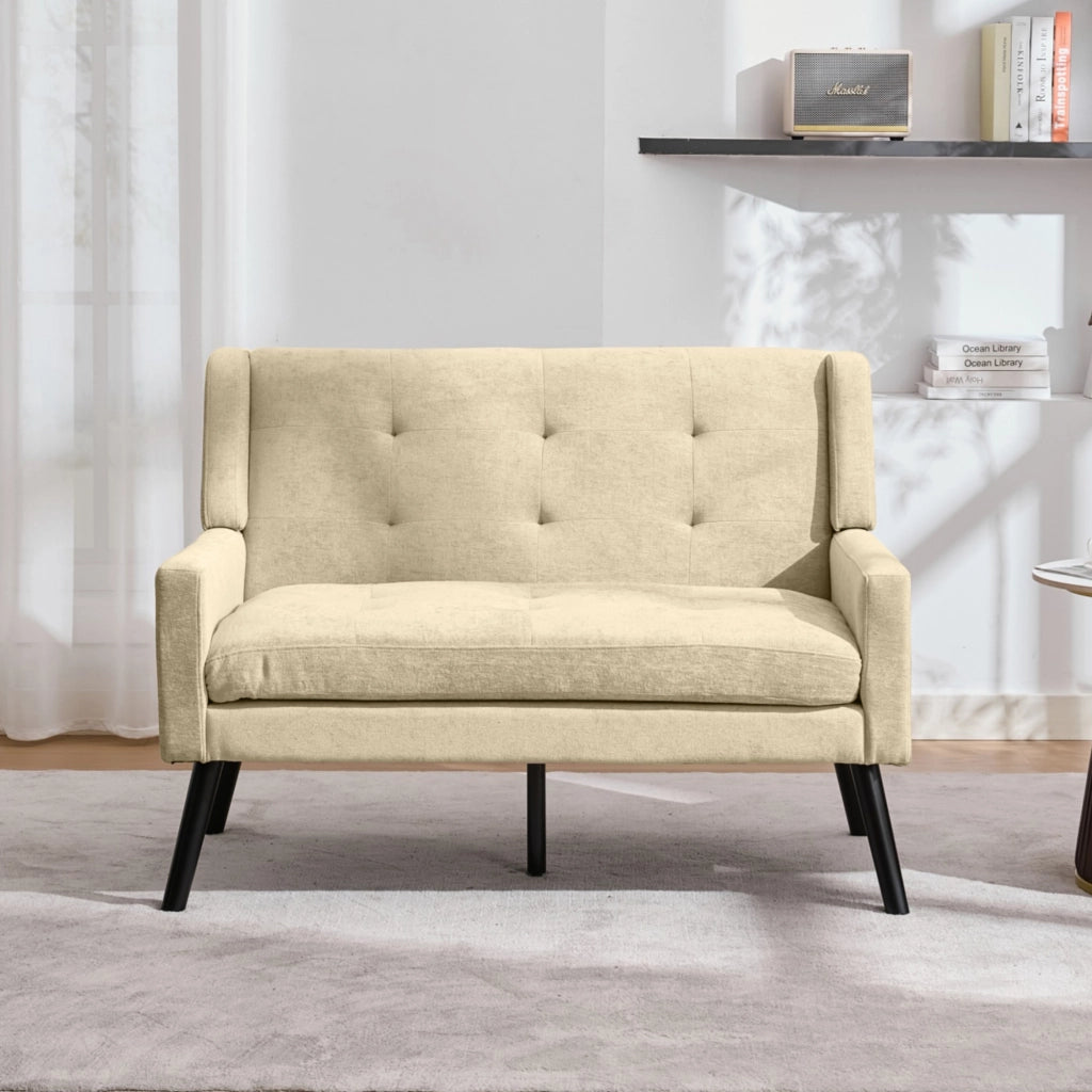 Set di poltrone 2 pezzi con cuscini in schiuma ad alta densità, tessuto resistente e gambe in legno beige