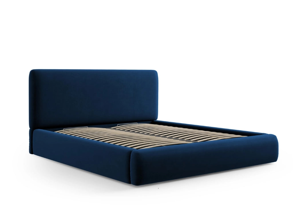 Cosmopolitan Design - Letto a cassettone con testiera "Colonel" 160x200cm in velluto blu reale 