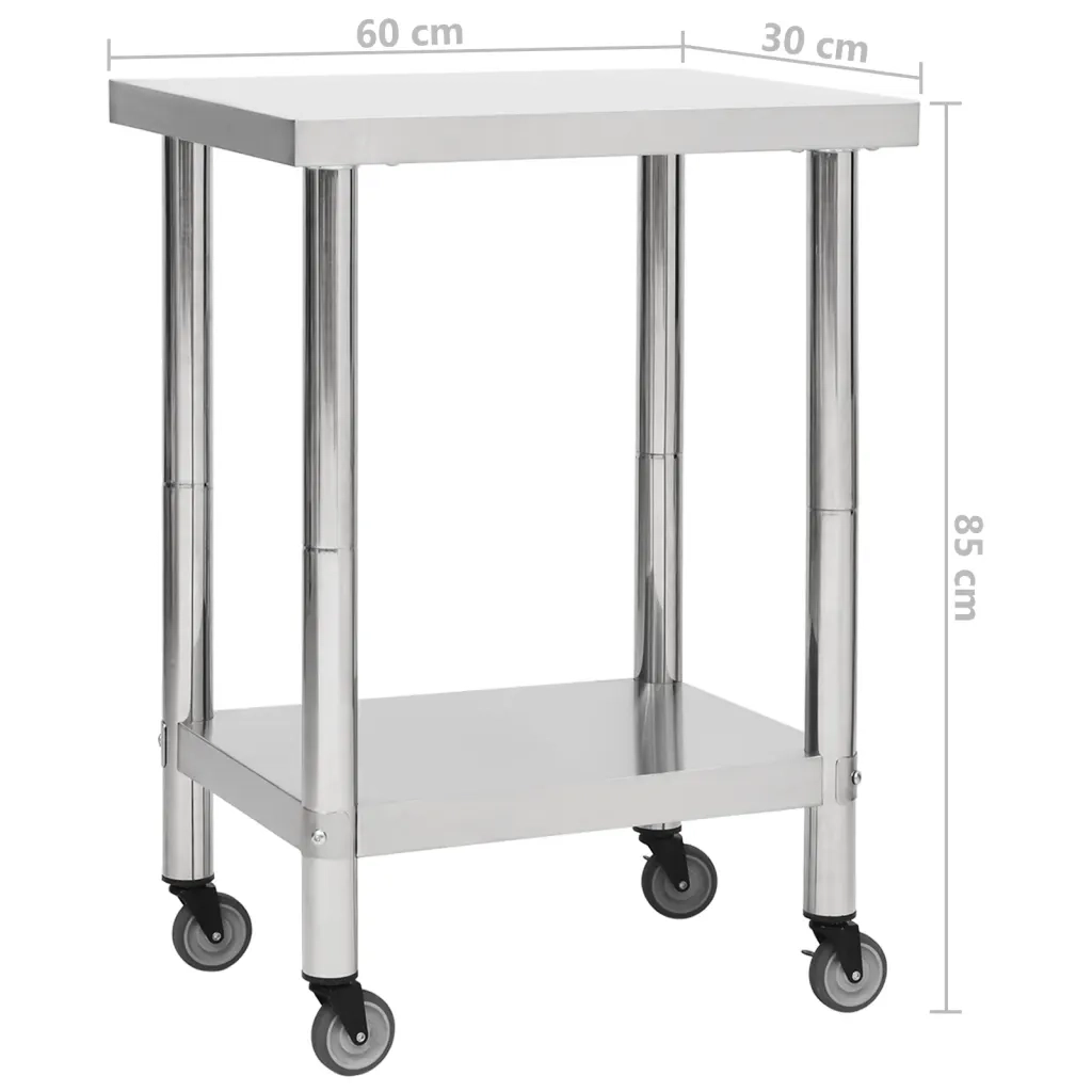 Tavolo da Lavoro Cucina con Ruote 60x30x85 cm in Acciaio Inox CFW3444532