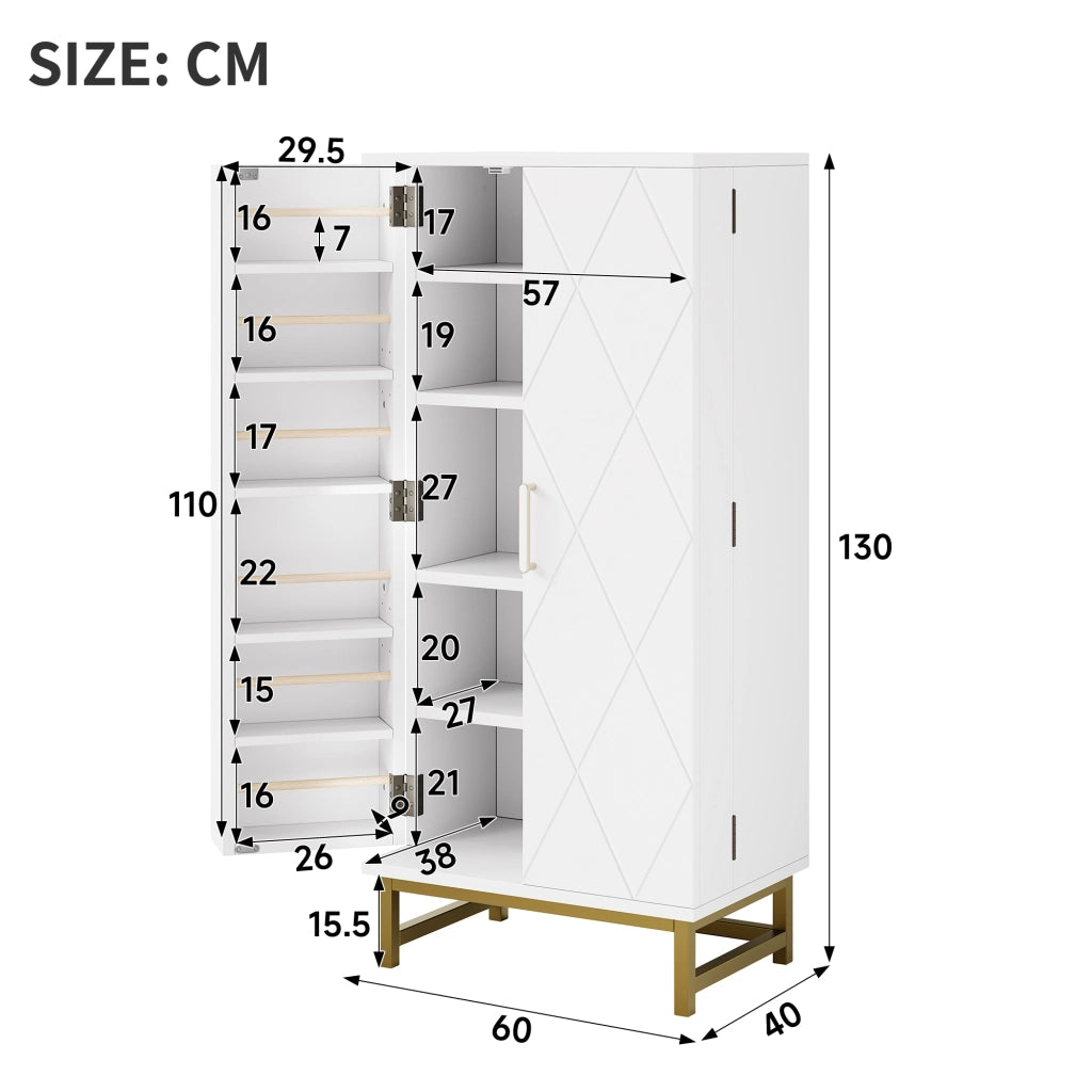 Credenza contenitore con 2 ripiani regolabili e vani nella porta, per cucina e sala da pranzo, bianca 60 × 40 × 130 cm