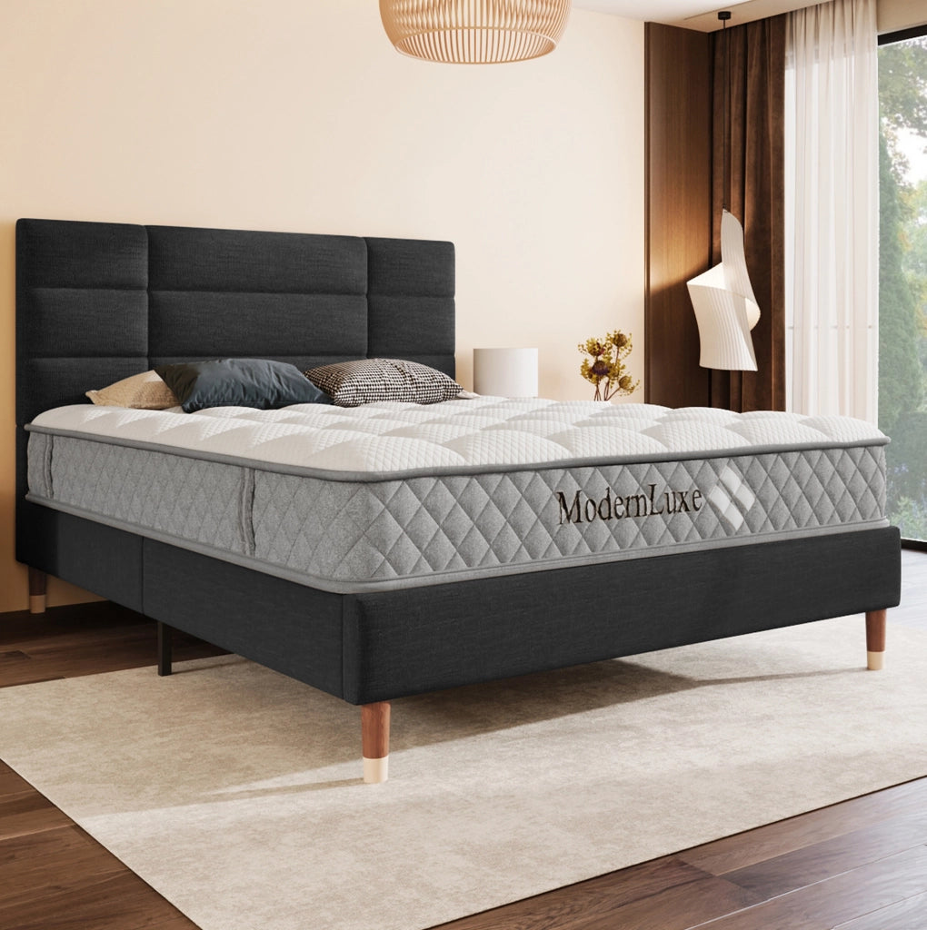 Letto matrimoniale 140x200 cm con materasso 7 zone; in lino nero
