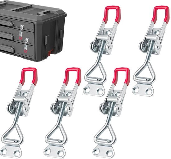 Slittura per cassetti 5 pezzi - Cerniera adattabile - Fermo cerniera a ginocchiere in metallo - Forza di chiusura 100 kg - Adatto per armadi/scatole - Realizzato in acciaio inossidabile zincato - Cerniera per valigie