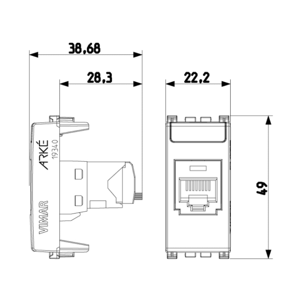Presa rj45 con connettore panduit cat5e utp mini-com serie vimar arkè 19340.1 *** colore grigio, confezione 1