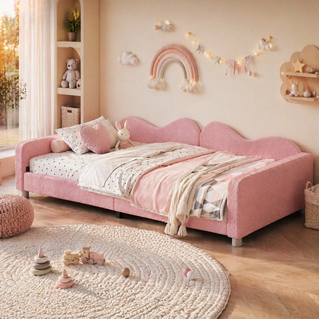 LETTO imbottito multifunzionale 214,5x95x42 cm tessuto teddy rosa
