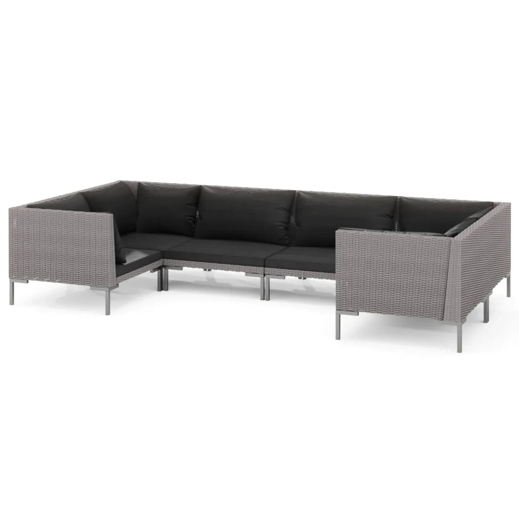 Set Divani Giardino 6 pz con Cuscini in Polyrattan Grigio Scuro cod mxl 41116