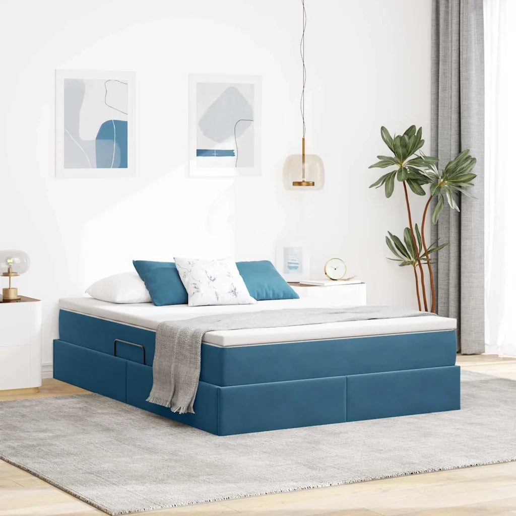Letto con contenitore e materasso Blu Scuro 140 x 200 cm