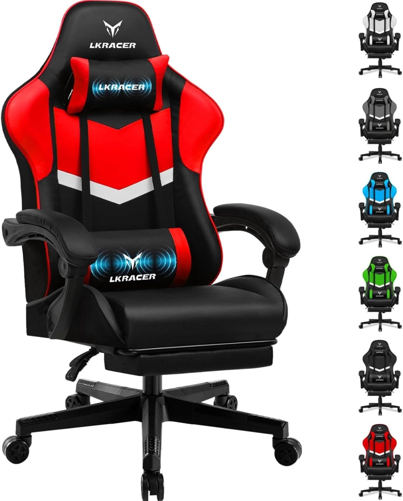 Sedia da gioco con poggiapiedi, ergonomica, con cuscino lombare regolabile, cuscino da gaming, sedia da gamer, altezza regolabile, portata 150 kg