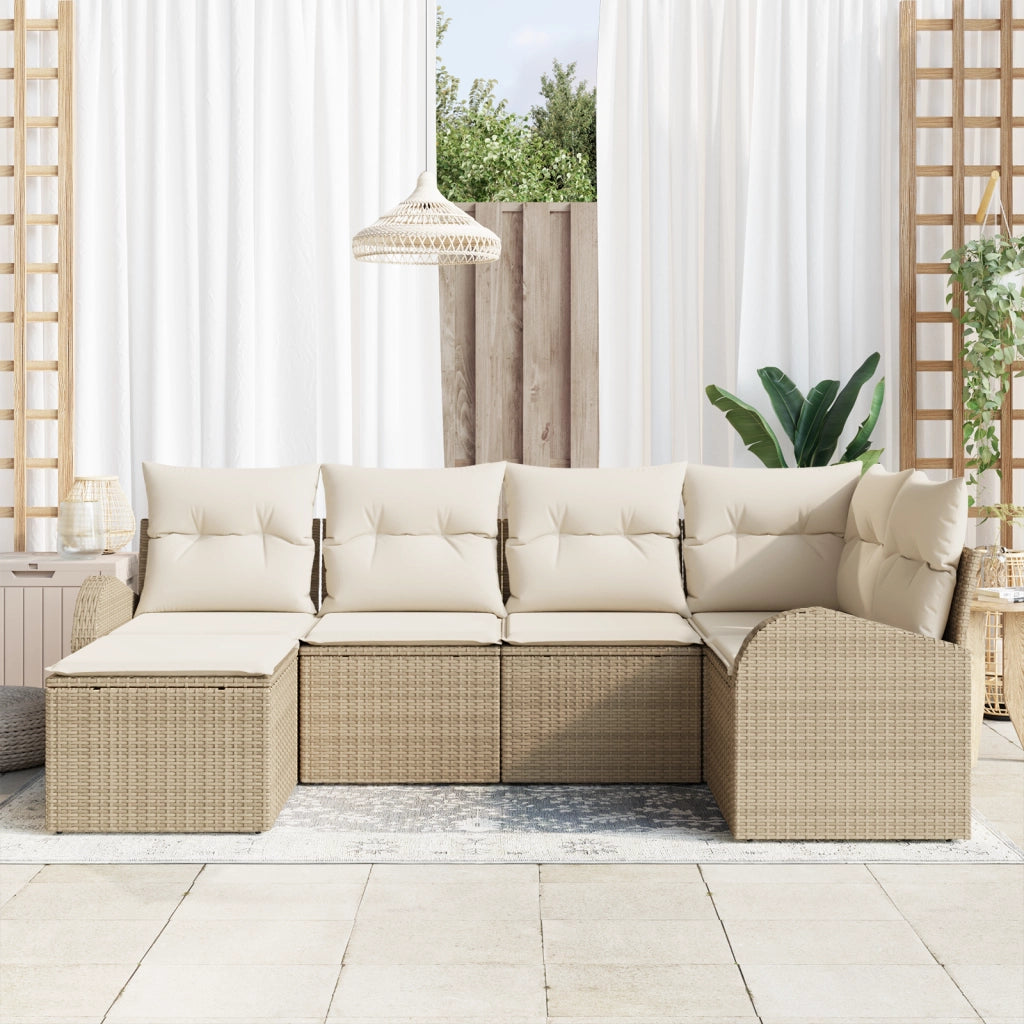 Set di Divani da Giardino a 6 Pezzi con Cuscini Beige Polyrattan
