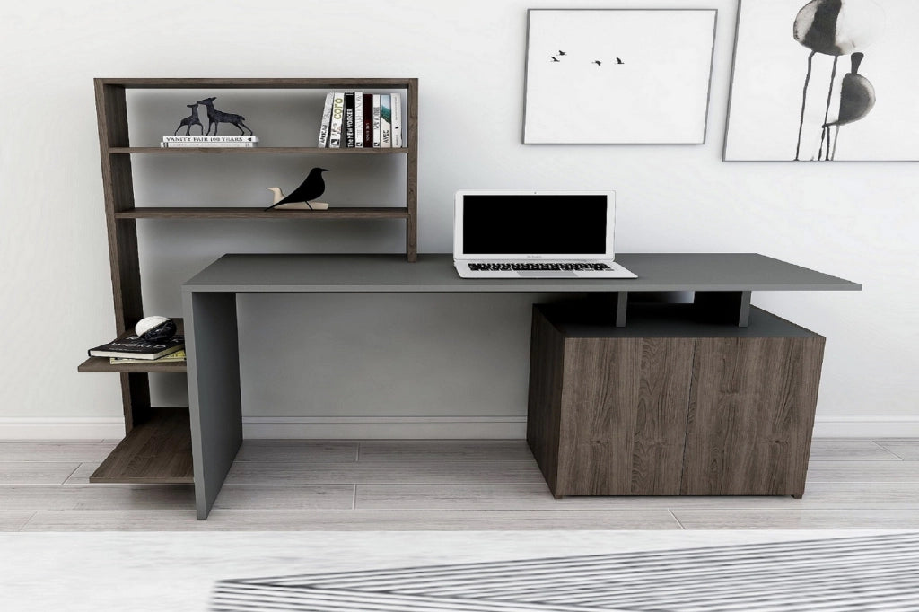 Scrivania in legno "Melis" - 146 x 60 x 128 cm - Noce antracite