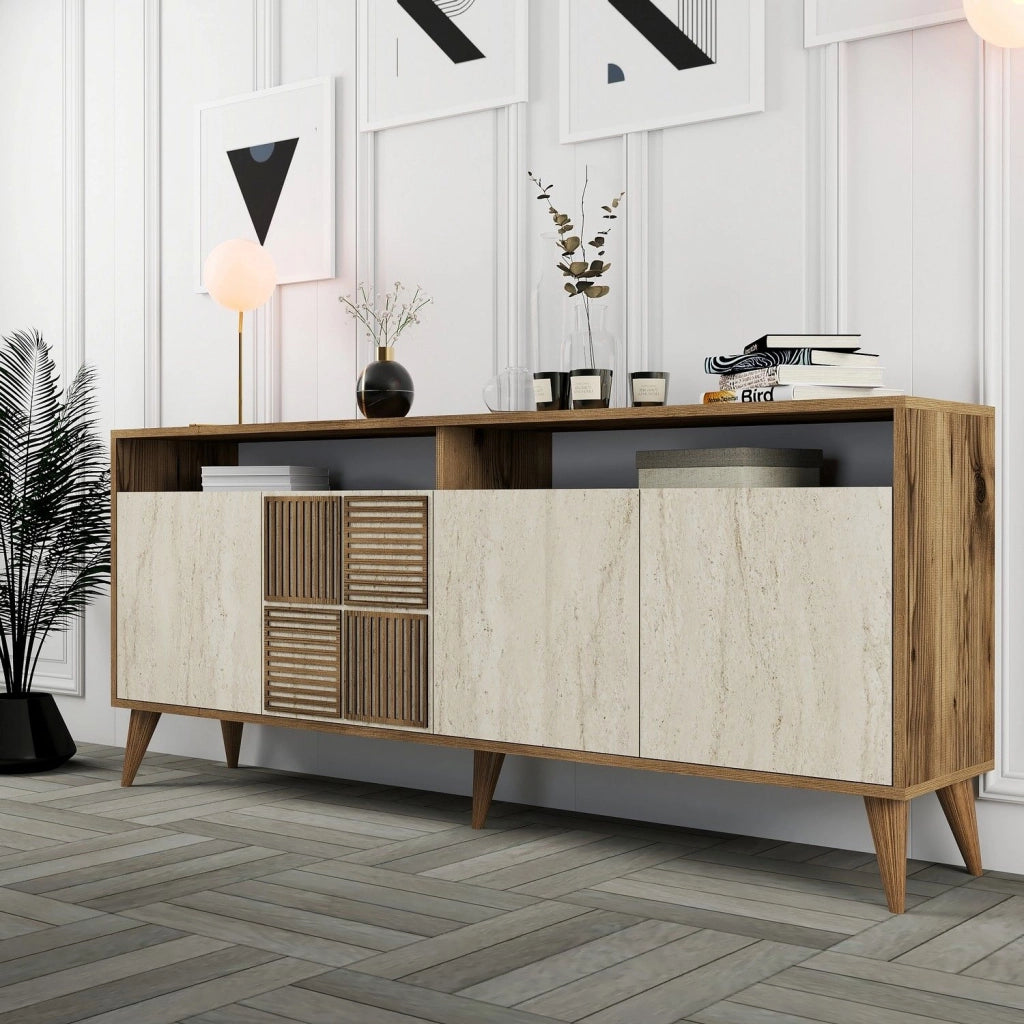 Madia Roattos, Credenza 2 Ripiani, 180x35x78h cm Beige Marmo