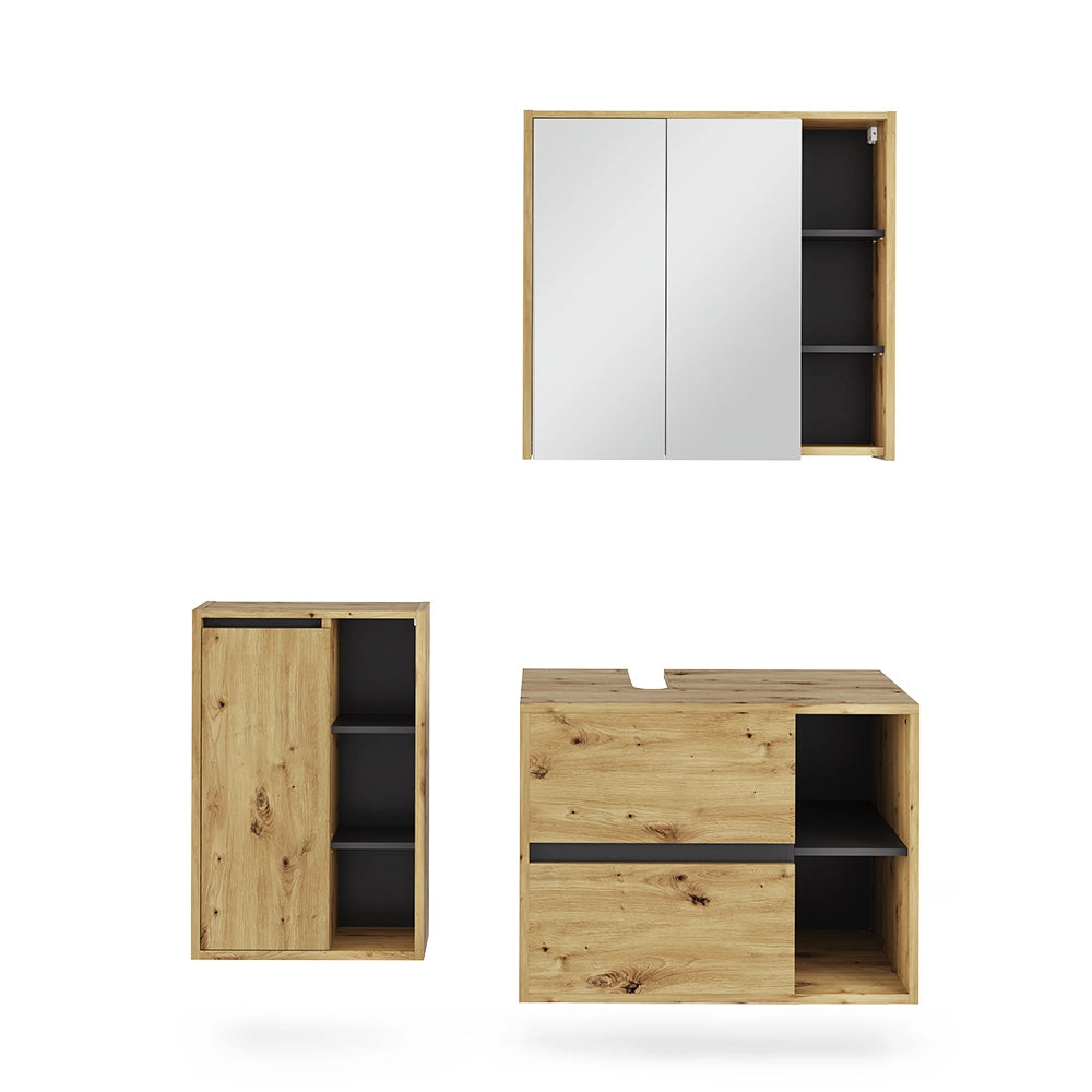 Set di mobili da bagno Viola Rovere artigianale/Grigio 3 parti Vicco
