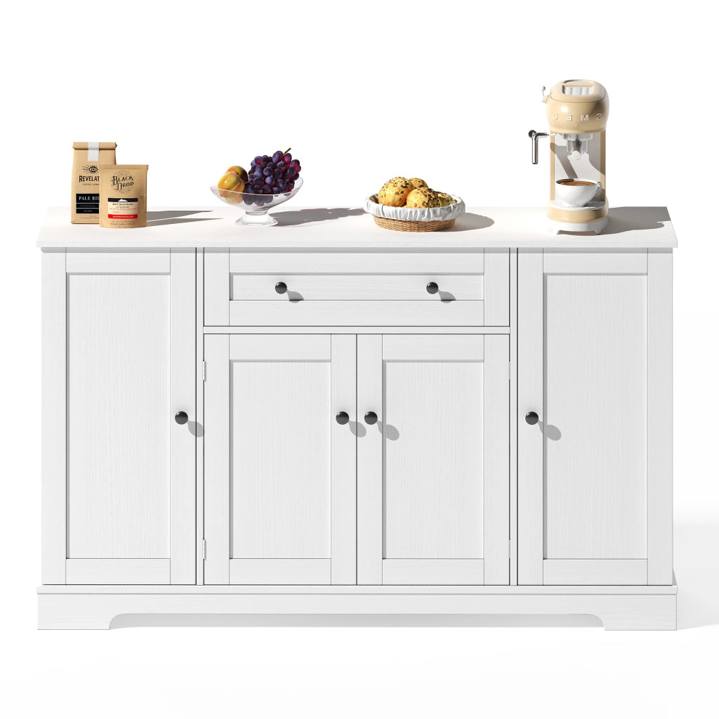 Credenza 138x40x85 cm Bianca con Cassetto; 3 Armadietti; Ripiani Regolabili e Portaoggetti sulle Ante